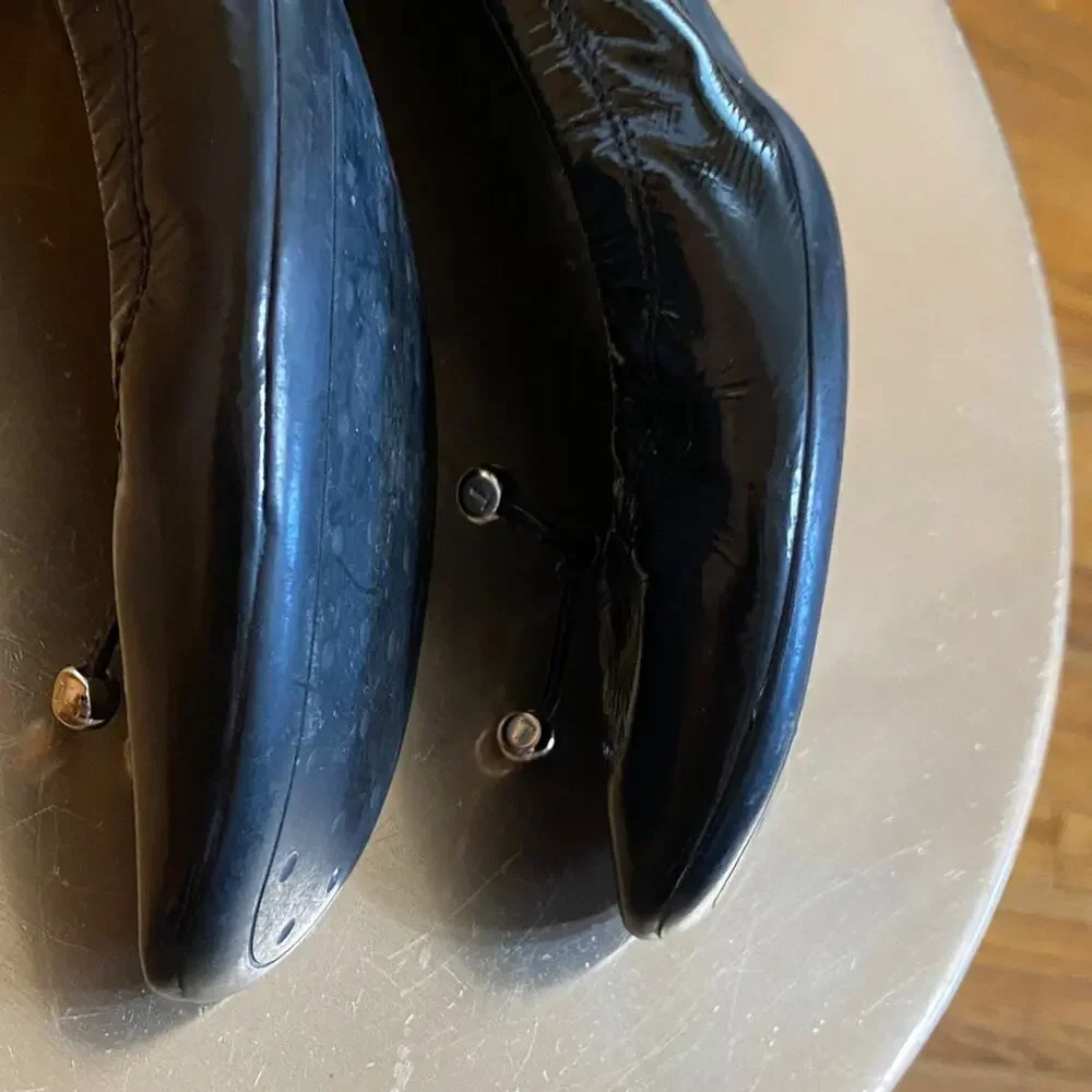 Tod's Black Patent Leather Flats Kitten Heel Tassel Silver Balls w/ Dust Bag - Picture 11 of 13